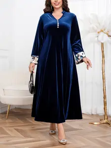 Elegant Plus Size Velvet Dress, High-End French Style, Suitable for Daily Wear & Various Occasions