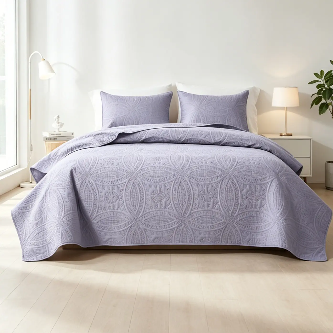 【Deals For You Days】Purple Coin Pattern Ultrasonic 3-Piece Queen Size Bedding Set, Durable Lightweight Soft Coverlet, Stitch-Free Modern Bedspread for All Seasons, Machine Washable