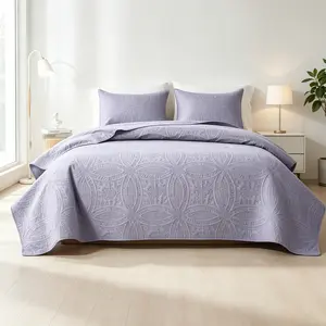 【Deals For You Days】Purple Coin Pattern Ultrasonic 3-Piece Queen Size Bedding Set, Durable Lightweight Soft Coverlet, Stitch-Free Modern Bedspread for All Seasons, Machine Washable