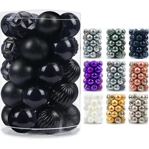 AMS 2.36''/60mm 34ct Christmas Ball Large Ornaments Party Decorations Shatterproof Festival Pendant Hangings for Xmas Tree Decor (60mm, Black)