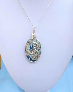 Silver Argentium K2 "Blueberry" Jasper Pendant Necklace – Blue Granite Stone, Crown & Third Eye Clarity