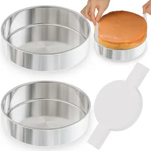 8 Inch Cake Pan Set of 2, Nonstick Stainless Steel round Layer Cake Baking Pans with 100PCS Parchment Papers, Circle Cake Pan Tins for Birthday Christmas, Non-Toxic & Healthy, Dishwasher Safe AWTBDP