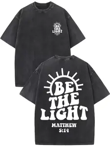 Women's Retro Sunburst Faith Short-Sleeve Streetwear T-Shirt - Vintage Breathable Fabric, "Be The Light" Scripture Print,summervibes