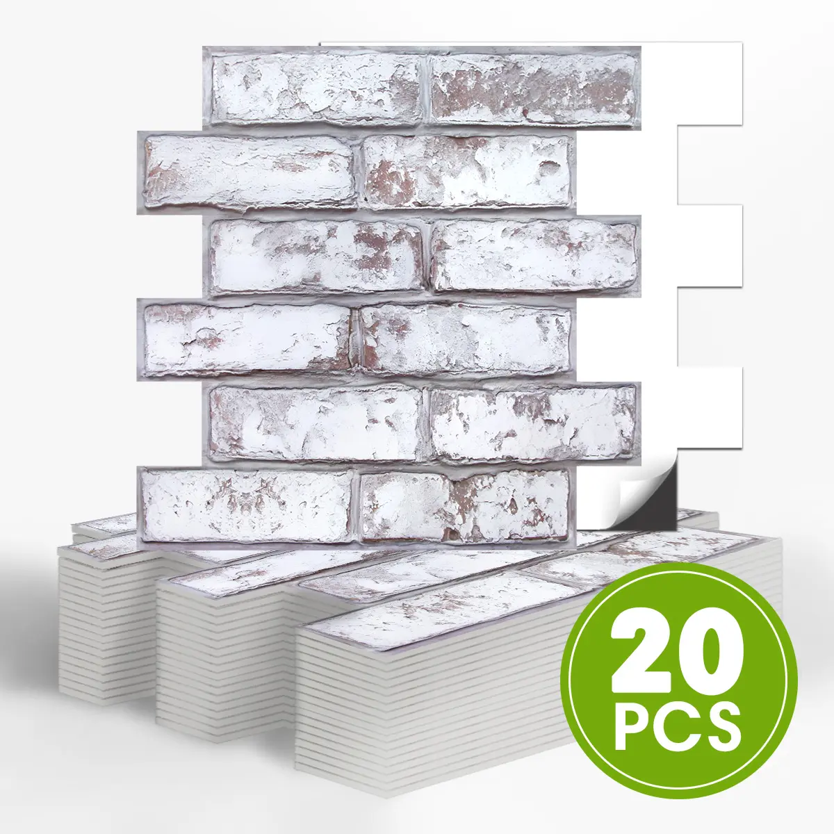 20PCS 3D Foam Faux Brick Farmhouse Wall Sticker 11.8" x 11.8"Self-Adhesive Panel Tile Decoration for Kitchen Backsplash,RV,Laundry Room
