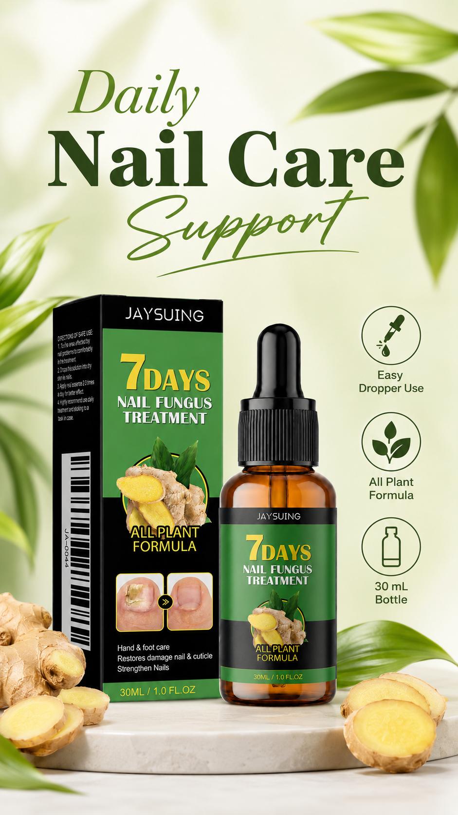 JAYSUING 7 Days Fast Acting Nail Care Essence, Cuticle Oil & Nail Growth Oil, 30 mL Ginger Root Dropper Serum for Rough‑Looking & Thick‑Looking Nails and Cuticles, Daily Hand and Foot Care