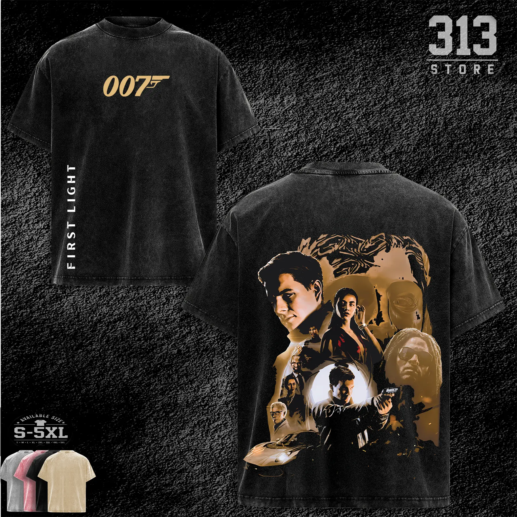 007 First Light  Washed T-Shirt,Tank Top, Hoodie Casual graphic tee lover game acid wash, Fabric, Menswear Top Graphic Hoodie Print Straight Tee Streetwear Aesthetic Cotton