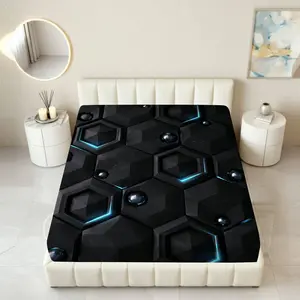 1Pc Geometric Hexagon Modern Fitted Sheet Mattress Protector Birthday theme, Stylish Innovative Mattress Protector Breathable, Soft Comfortable Bedding Mattress Cover, for Bedroom Guest Room.