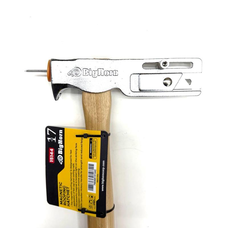BigHorn 17oz Magnetic Roofing Hatchet with Wooden Handle for Efficient Nailing and Roofing Tasks