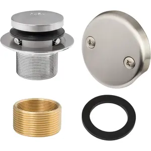 Tip- Tub Trim Set with Two-Hole Overflow Faceplate, Replacement Bath Drain Trim Kit with 2-Hole Overflow Faceplate and Universal Fine/Coarse Thread (Brushed Nickel)