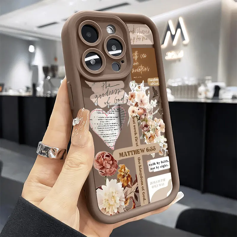 Faith-Inspired Floral Phone Case & Screen Protector Accessories, Durable Customized Shockproof Soft Silicone Cover with Protection for iPhone 17 Air,16 Pro Max,15 Plus,14,13,12,11,X,XS, Casing, Phone Accessories