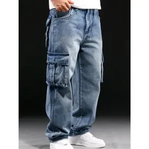 Men's Heavy Duty Work Jeans - Straight Fit, Multiple Utility Pockets, Men's Machine Washable Vintage Work Jeans