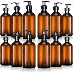 12 Pack Amber Soap Dispenser Empty Plastic Pump Bottles Refillable for Hand Sanitizer Soap Shampoo Cosmetic Lotion Body Wash Conditioner Bathroom Kitchen Travel (16.9 Oz)