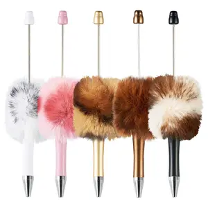 5pcs Fluffy Beadable Pens 5 Colors Leopard Pom Pom Beaded Pens DIY Plastic Bead Pen Assorted Cute Pens Shaft Black Ink Ballpoint Pens for DIY Pens Decorations Supplies Gift Office Writing Stationery