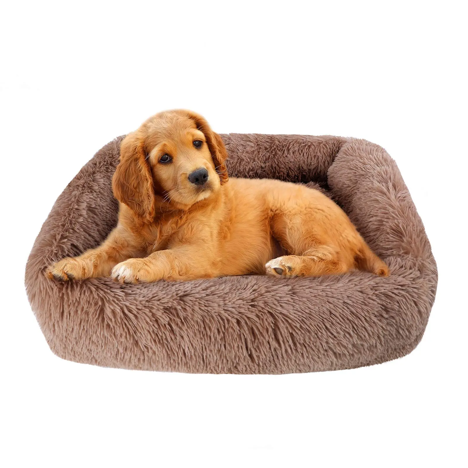 The Snug Hound Dog Beds for Large Dogs 31.5" x 27.6" Fluffy Calming Dog Cat Bed Washable Dog Beds with Sides Soft Dog Crate Bed for Sleeping (L Brown)