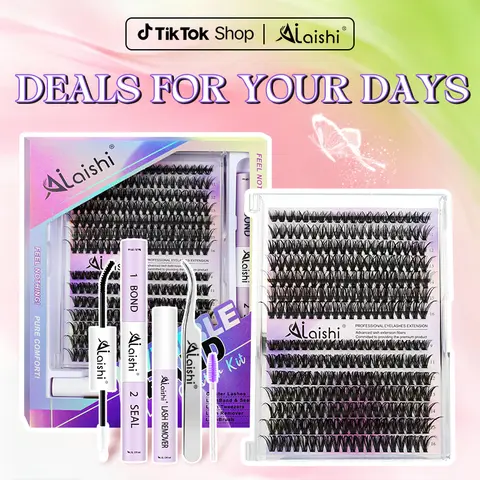 AILAISHI 40D-50D 0.05mm Fluffy Cluster Lashes Kit - Cosmetic DIY Eyelash Extensions for Adults, Nature-Infused Look, Long-Lasting, Waterproof, Beginner-Friendly, Gentle Application with Bond, Seal, Remover for Daily, Bridal Use, Dramatic Lashes Option