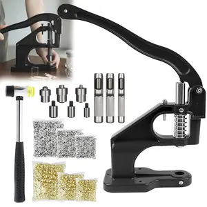 1 Set Hand Press Grommet Machine Grommets Eyelet Machine Hole Punch Tool Kit with Dies Grommets and Hammer for Grommets Snap Buttons Rivets Eyelets Pearls (Black)
