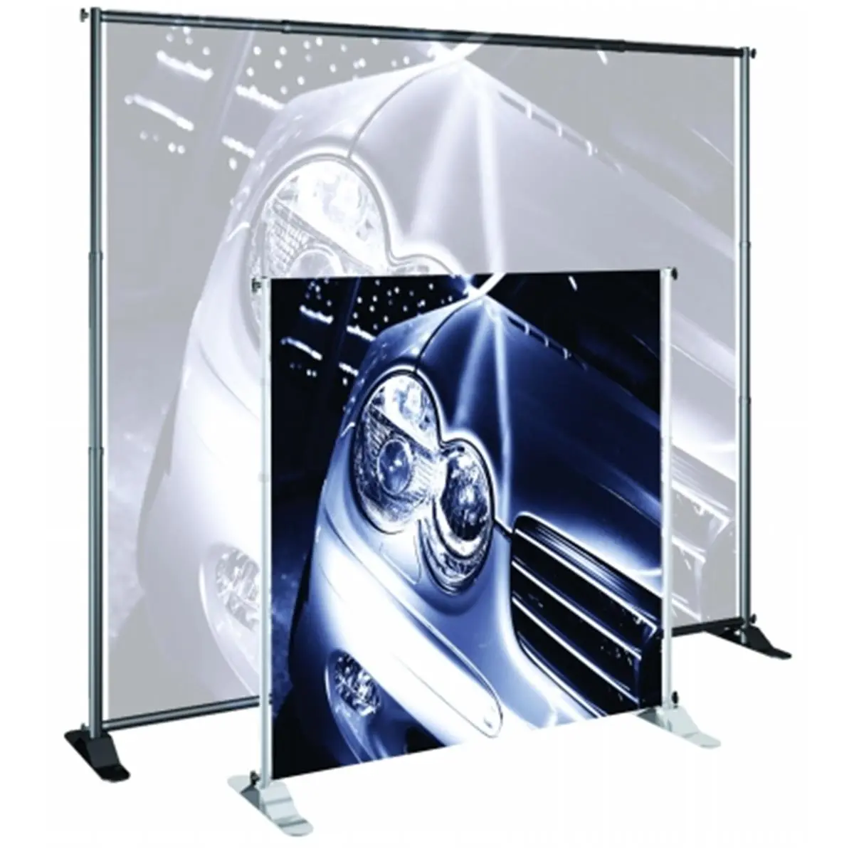 Testrite Visual Products Portable Grand Format Banner Stand, 30 in.-48 in. Size, Silver - Office Presentation Supplies