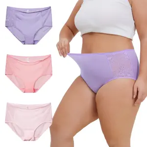 INNERSY Lace Underwear for Women Plus Size XL-4XL High Waisted Silky Stretch Briefs 3-Pack