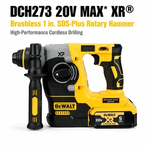 DEWALT 20V MAX XR Brushless 1-in. SDS PLUS Rotary Hammer DCH273 features 2.1 Joules Impact Energy with SHOCKS Vibration Control Ultra-Compact 2-Mode Design for High-Efficiency Concrete Drilling Bare Tool with 5.0Ah Battery