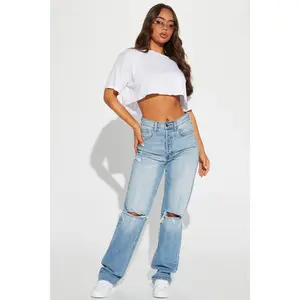 Tall As You Please Ripped Straight Leg Jeans - Light Blue Wash