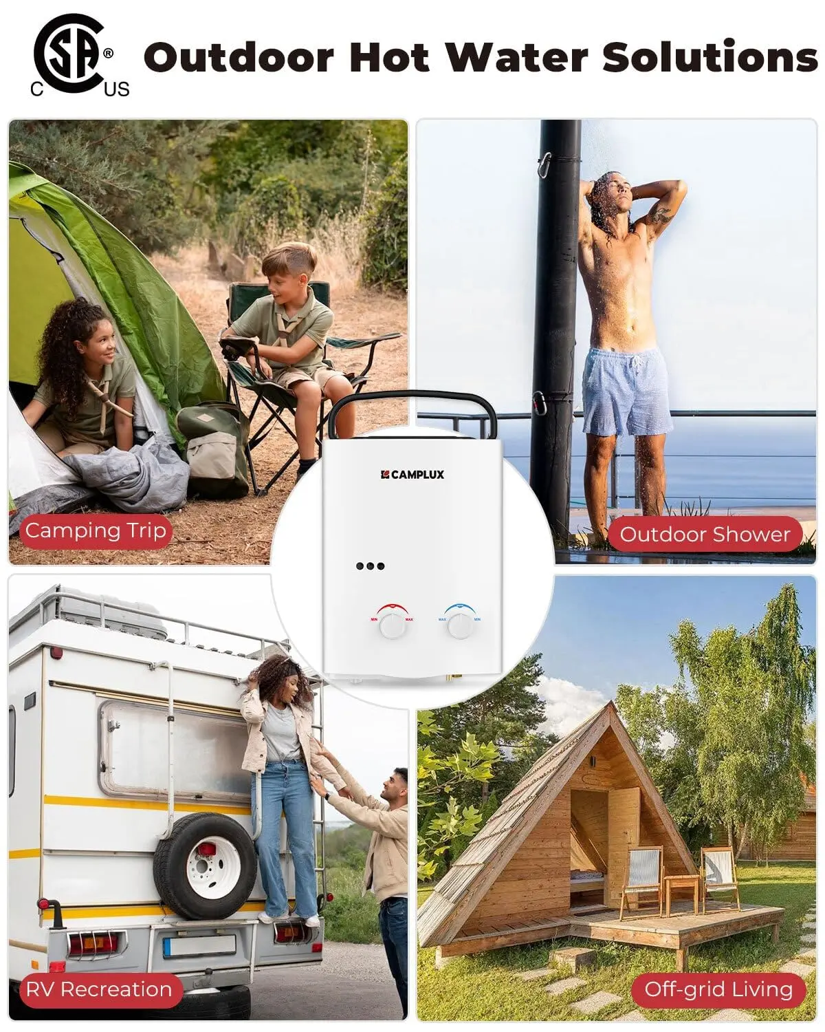 OEVANT Propane Tankless Water Heater – 1.58 GPM 6L Portable Gas Water Heater With Overheat Protection For RV, Camping & Outdoor Shower