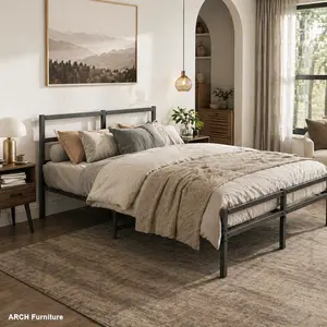 Minimalist Queen Bed Frame, Sturdy Metal Platform with Headboard, 660lb Weight Capacity, No Box Spring Required, Ideal for Beds