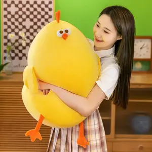 Cute Yellow Chicken Plush Pillow Soft Stuffed Animal Cushion Kawaii Chick Plushie Cozy Hugging Pillow for Sofa Bed Room Decor Gift