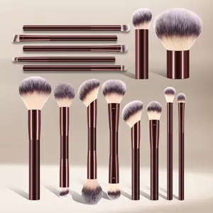 15-Piece Dual-Ended Makeup Brush Set, Soft Vegan Bristles for Face & Eye, Professional Cosmetic Kit for Beginners and Sensitive Skin - Wine Red, Set & Kits Dual Ended Brushes