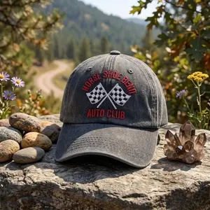 Vintage Racing Cap – Auto Club Checkered Flag Hat, Retro Biker Streetwear Baseball Cap