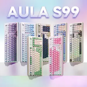 【TOP】AULA S99 Key Keyboard, Tri-Mode Bluetooth/2.4GHz/USB-C Cute Creamy Gaming Keyboard with Number Pad RGB Backlit, Media Knob Custom Mechanical Feel Computer Keyboard for MAC Xbox PC Gamer -Fixed Keycaps & Switches (Non-Replaceable)