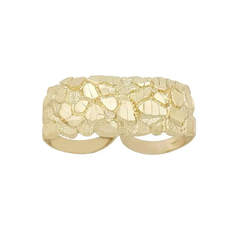 Gold Plated Nugget Two Finger Ring Vintage Ring