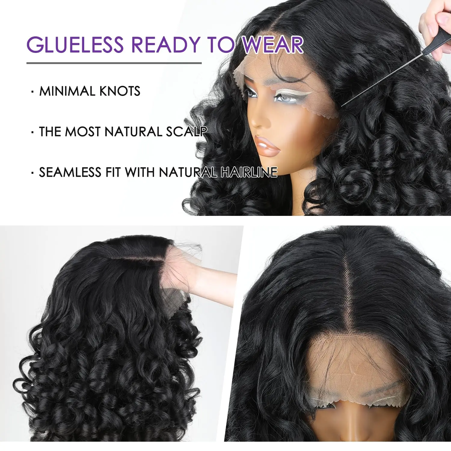 SOKU Long Curly Synthetic Wig 22 Inch Pre Plucked T Part 