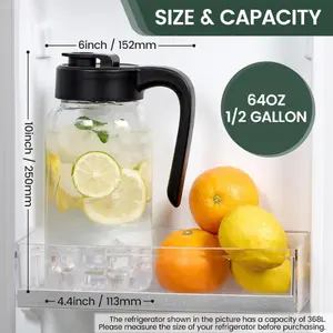 64oz Glass Mason Jar Pitcher with Lid Pour Spout 2 Quart Half Gallon Drink Container for Cold Brew Iced Tea Juice Milk Storage