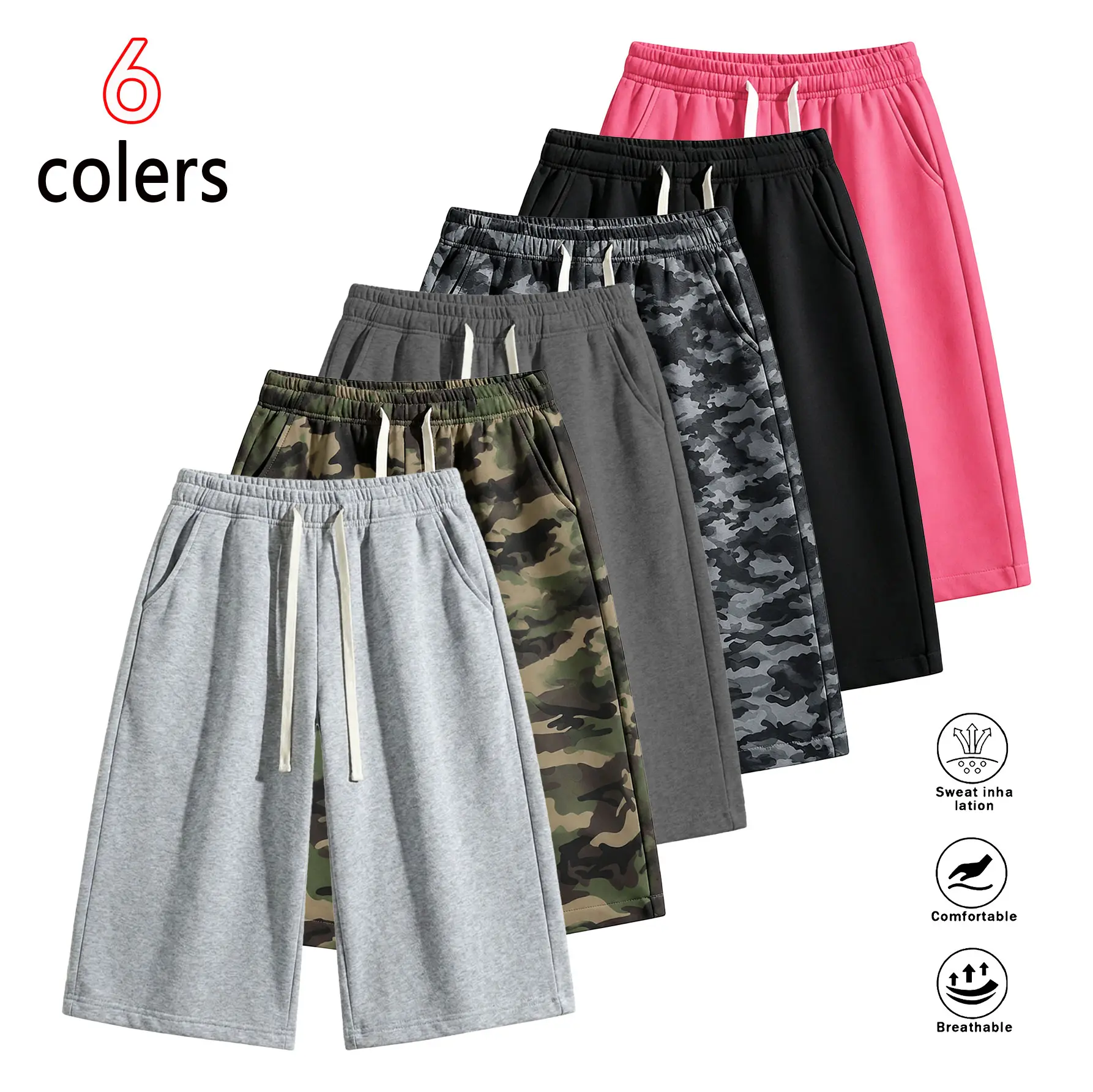 Men's Fitness Gym Bottoms, Plain Athleisure Street Shorts, Breathable Quick-Dry 3/4 Capri Style for Running & Training, Capri Length, Active, Black, No