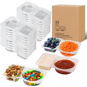 20 sets Reusable Snack Containers 2 Compartment Condiment Container With Lids Snackle Box Container Portion for Sauce,Outdoor Takeaway,Travel Bpa Free Plastic Deep Freezer Organizer