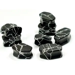 Zebra Marble Coffin Plugs - Halloween Double Flare Stone Gauges Pair 8mm-20mm