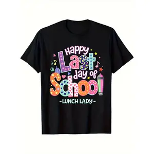 Women's Funny Lunch Lady Last Day of School T-Shirt Teacher Appreciation Summer Casual Crew Neck Graphic Tee