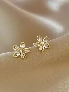S925 Sterling Silver Flower Design Zirconia Decorated Stud Earrings, Fashionable Jewelry for Women & Girls, Trendy All-match & Exquisite Jewelry for Birthday Gift, Studs Earrings, Artificial Zirconia Earrings