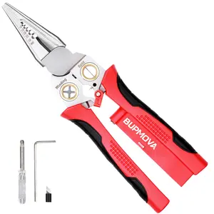 Multifunction Electrician’s 8-in-1 Wire Stripper & Cable Cutter Pliers with Built-In Voltage Tester (12–250V AC/DC), Ergonomic Grip, LED Flash & Buzzer Alert