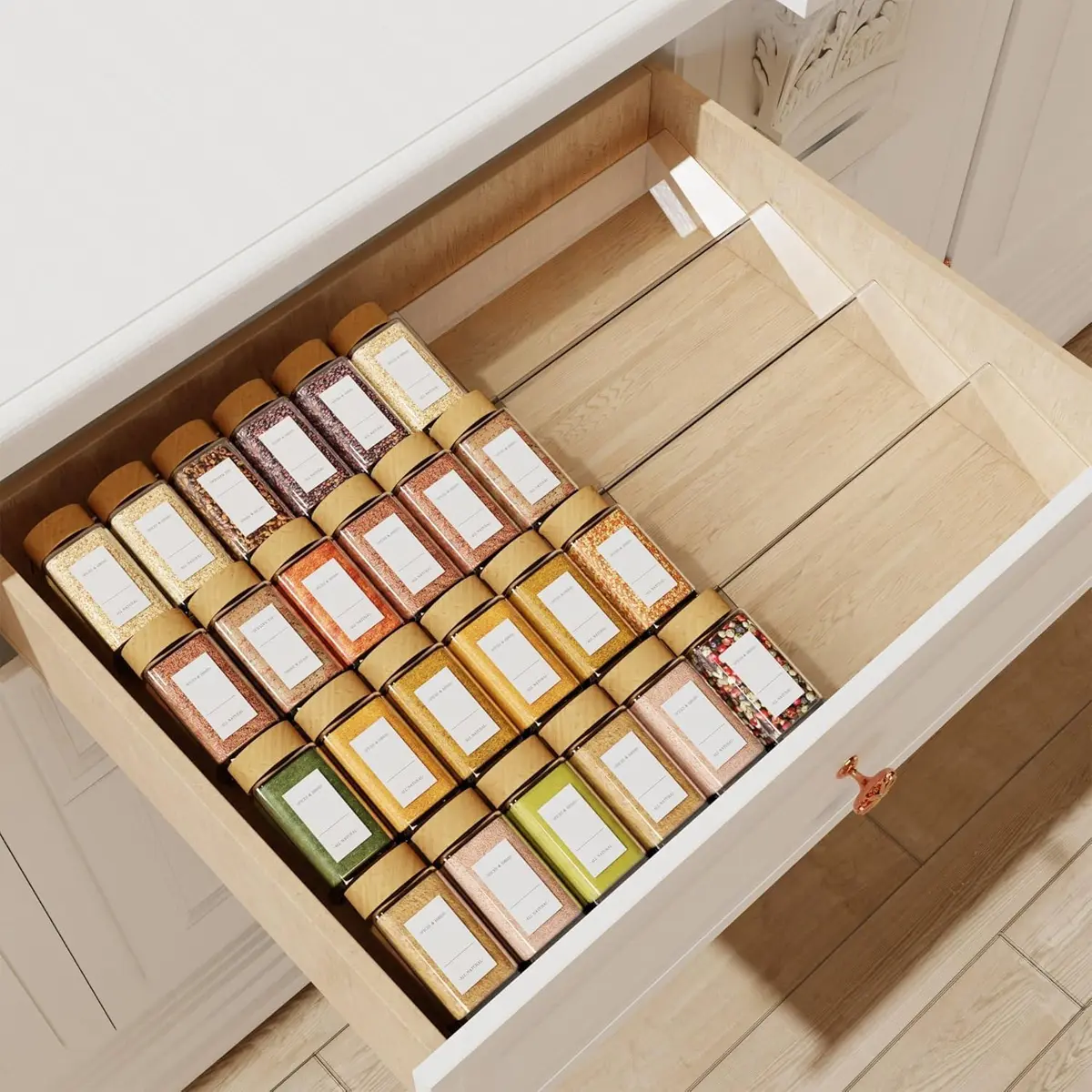 4pcs Acrylic Spice Drawer Organizer, Kitchen Drawer Organization Divider, 4-Layer Modern Kitchen Storage Rack, Portable Desktop Holder for Spices (without Jars)