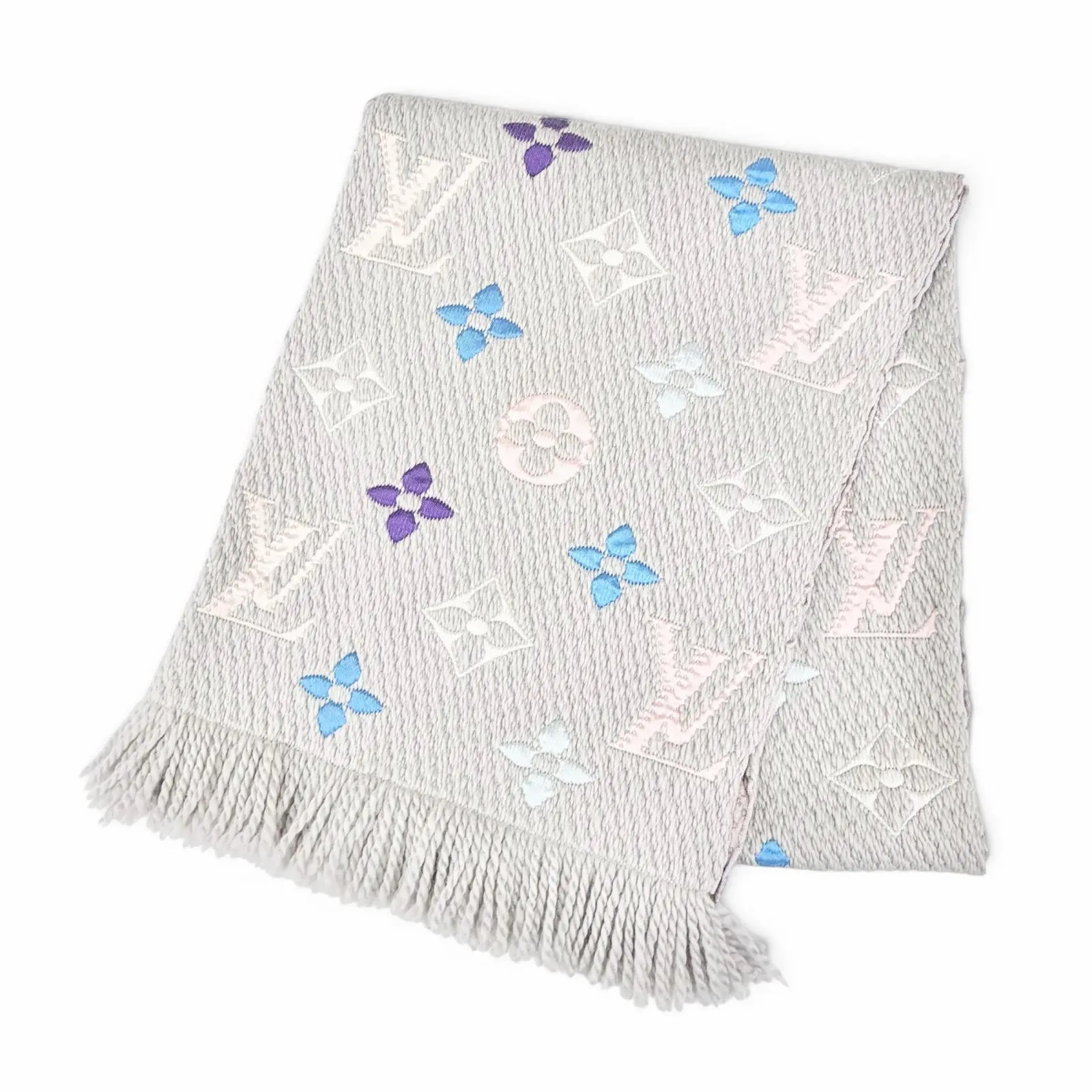 Pre-owned Louis Vuitton Wool Small Leather Goods Logomania Rainbow Monogram Silk Scarf