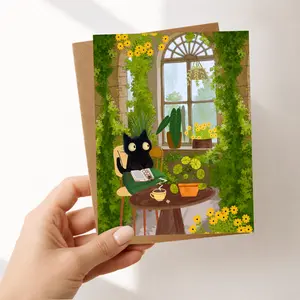 Cat Card Black Cat Card Black Cat Gifts Book Lover Gift Cat Lover Gifts Funny Cat Gifts Cute Cat Card