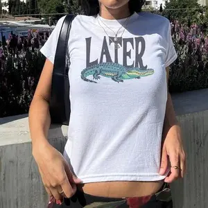 Later Gator Vintage 90s Y2K Baby Tee, Later Alligator Baby Tee, Funny Alligator Graphic Tee, Cute Crocodile Baby Shirt, Y2K Meme Crop Top, Minimalist Animal Tee, Trendy Women Baby Tee, Funny Gift For Her, Casual Summer Outfit