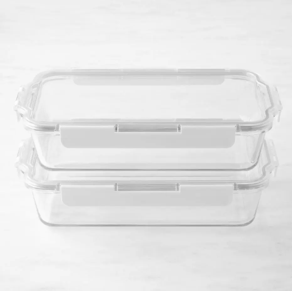 Hold Everything 4-Piece Glass Food Storage Containers | 2.3 Qt Rectangular Airtight Meal Prep Set