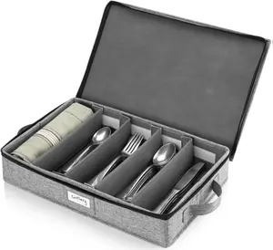 Flatware Storage Case with 5 Adjustable Compartments Tableware Utensil Chest with Carrying Handles Protects and Organizes Cutlery and Silverware Hard Shell Stackable Silverware Storage Box Container Disposable