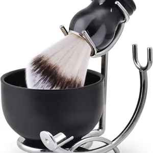Shaving Brush and Bowl Kit for Men, 3 in 1 Shaving Brush Set, Stainless Steel Shaving Bowl and Stand, Shaving Brush, Shaving Kit for Men Father’s Day Dad Gift