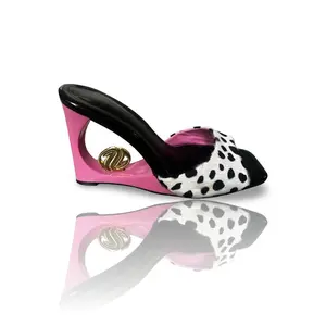 KIMORA Spotted Mohair Wedge Heel Shoes with Luxe Gold Hardware Accents & Memory Foam Insoles 4-inch Heel