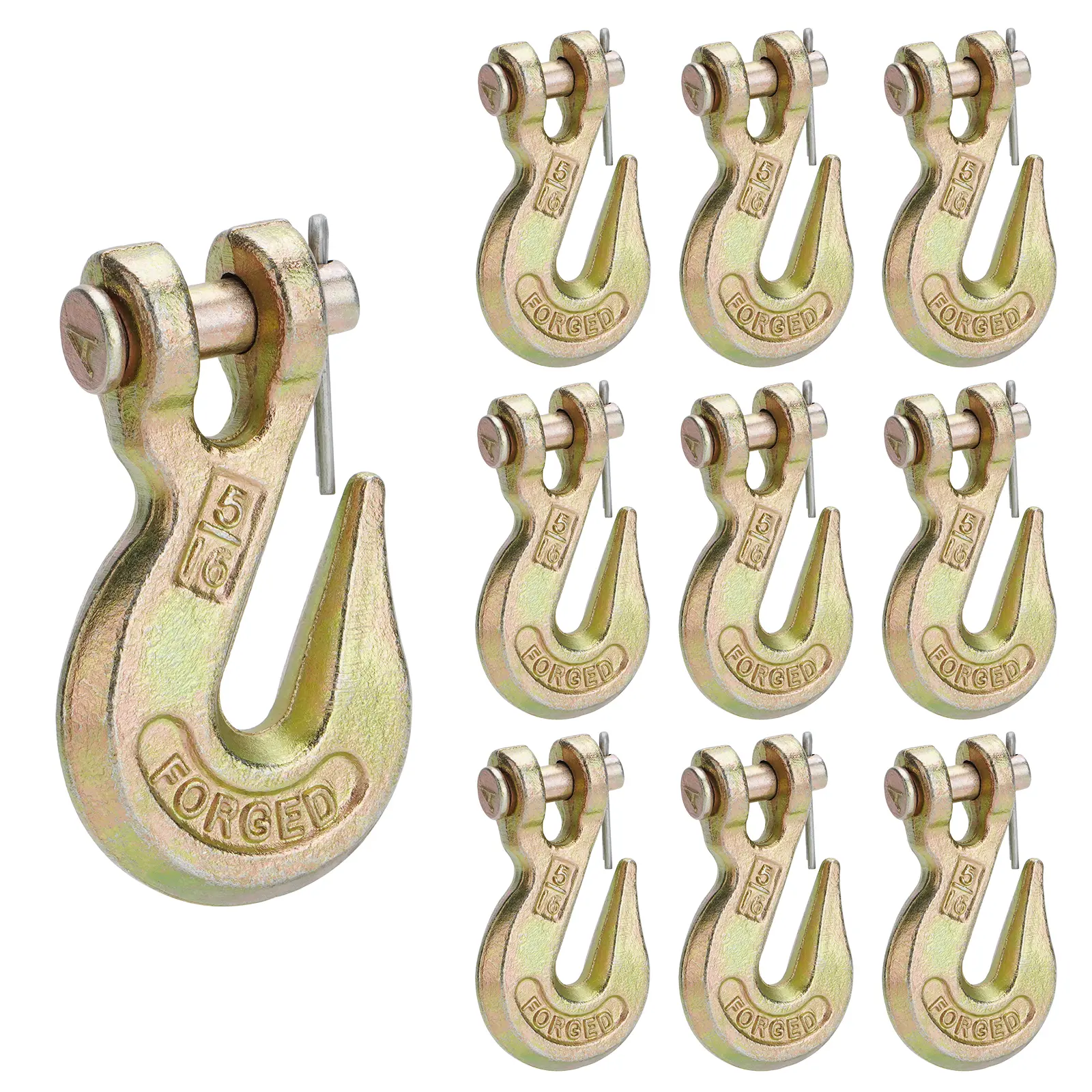 10-Pack Industrial 5/16" Clevis Grab Metal Hooks, Grade 70 Forged Steel Hooks, 5400 lbs WLL for Truck Trailer Tow Chain Transport, Father's Day Gift