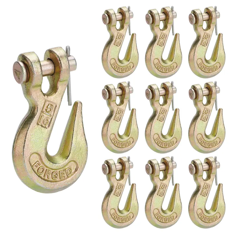 10-Pack Industrial Galvanized Double Coating 5/16"-Clevis Grab Alloy Hooks - Grade 70 Forged Carbon Steel, 5400 lbs WLL, for Heavy Load Truck Trailer Tow Chain, Fishing Boat, Lifting Machinery (Semi Truck Accessories)