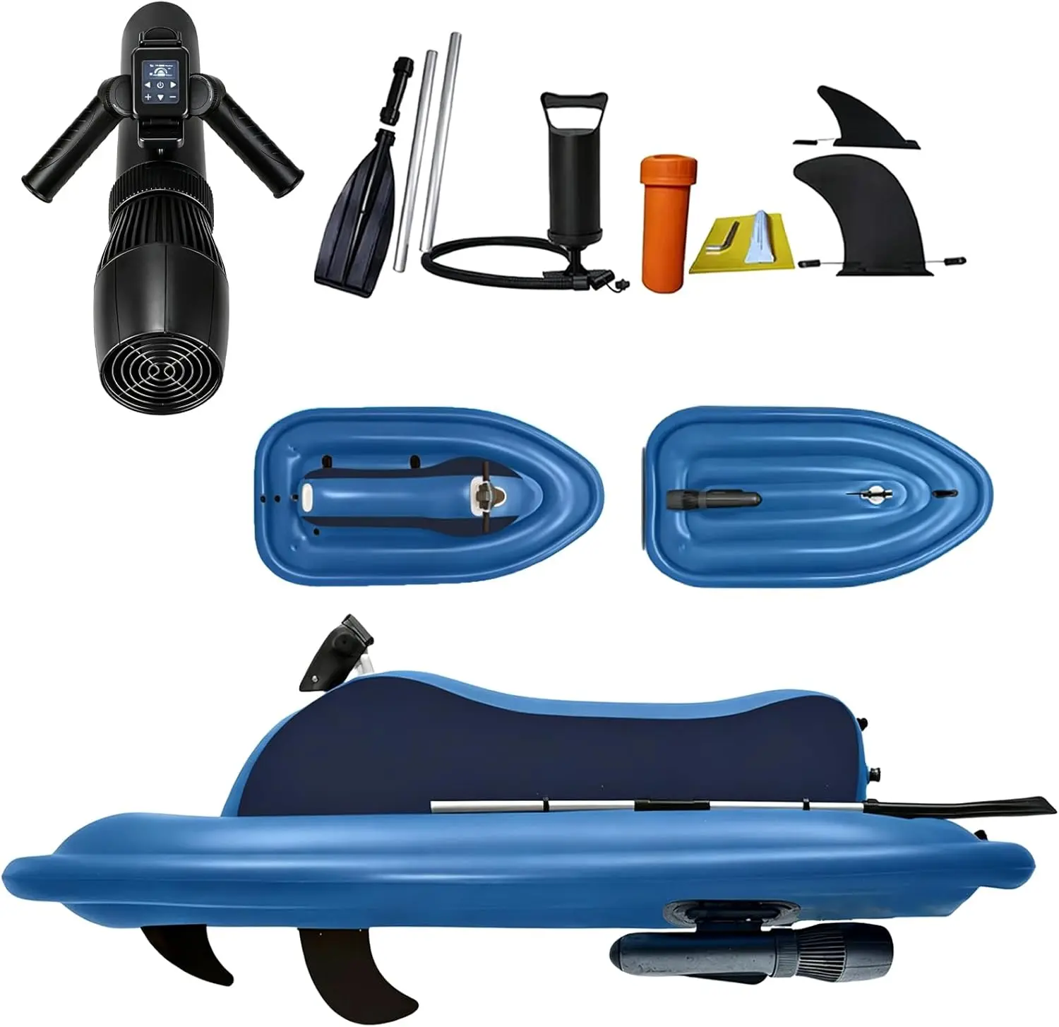 Inflatable Electric Jet Ski with Motor, 500W/700W Underwater Thruster Propeller, 3-11km/h Adjustable Speed, 130 Min Runtime Motorized Water Surf Boat for Lake and Ocean Fun